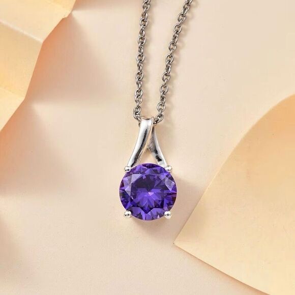 Simulated Blue Diamond 6.50 ctw Solitaire Pendant Necklace New - Picture 2 of 6